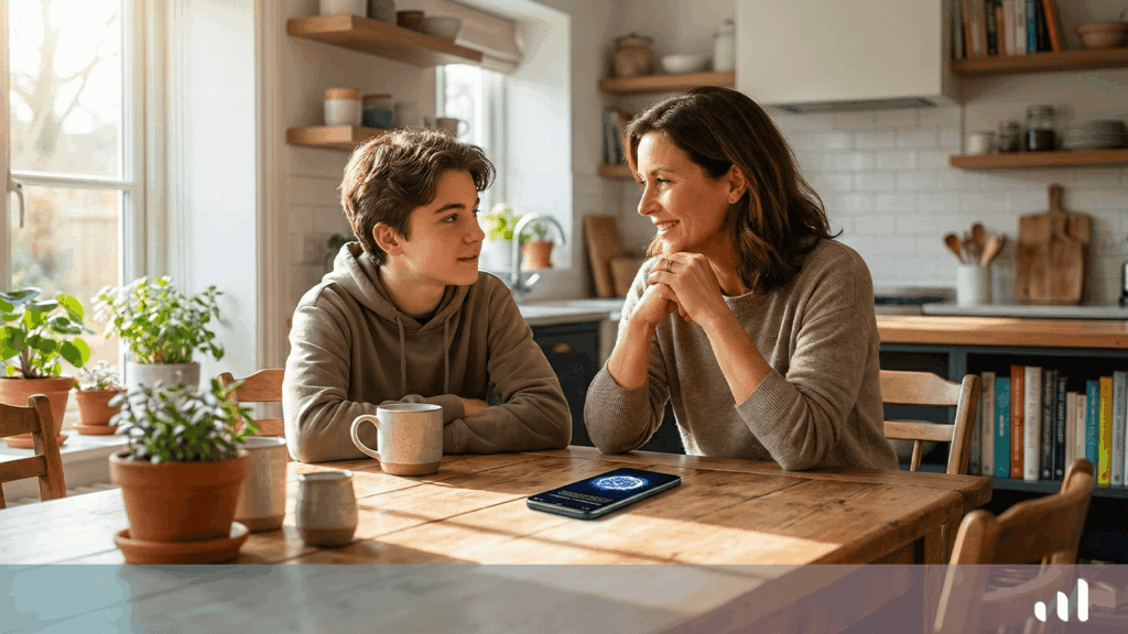 discussion parent enfant avec un smarteen sur la table