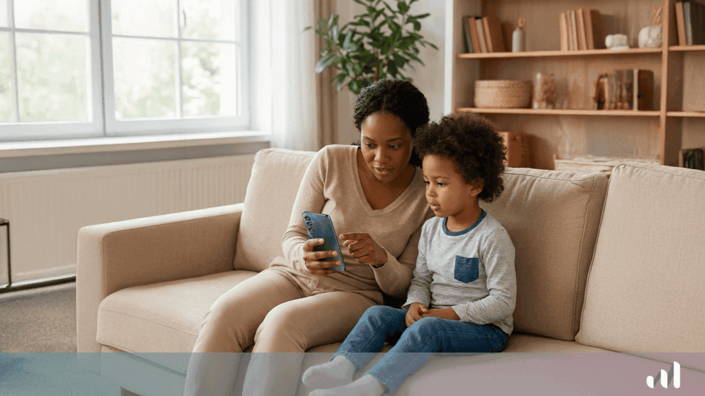 maman prete son telephone a son enfant