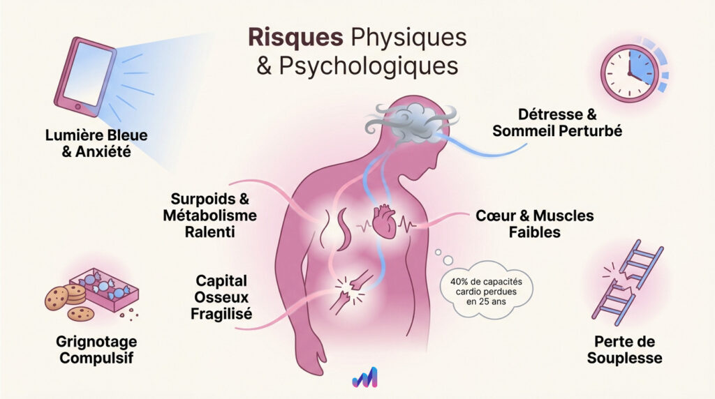 infographie sur les risques d'un mode de vie sédentaire
