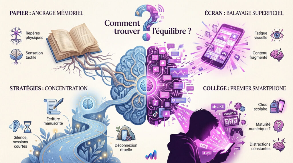 infographie trouver équilibre temps écran et lecture devoir révision