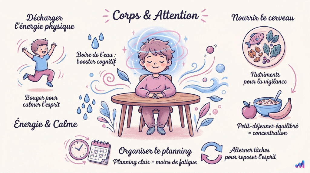 infographie sur le corps et l'attention de l'enfant