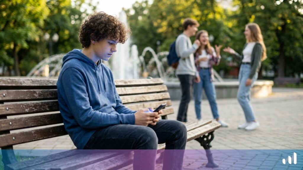 adolescent isolé sur un banc à cause du fomo