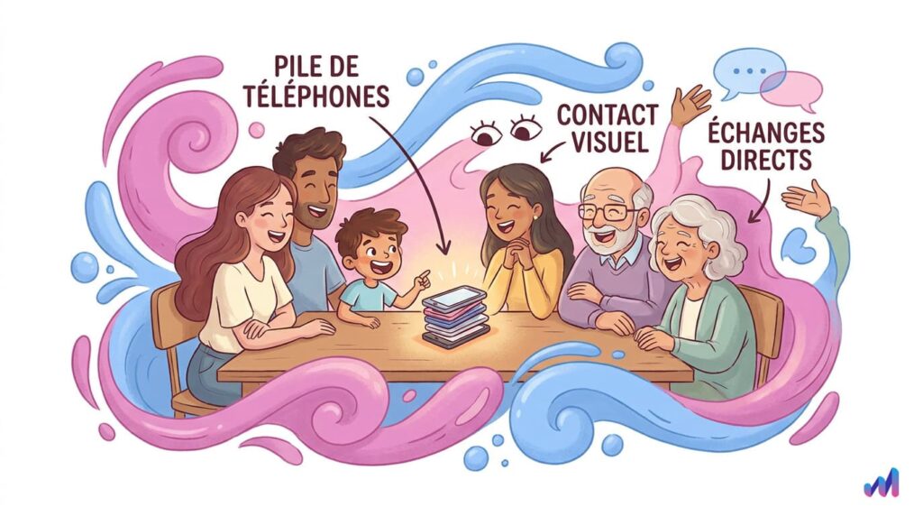 infographie sur la famille reconnectée grâce au phone stacking