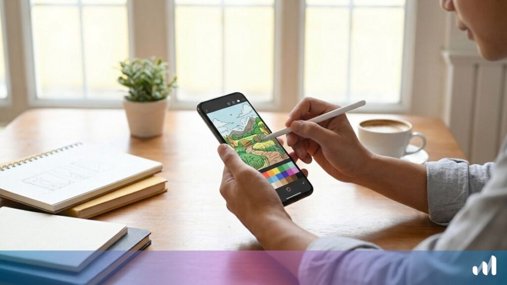 photo d'un smartphone comme outil de création plutôt que de consommation
